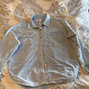 Light Blue Button-Front Denim Shirt Jacket